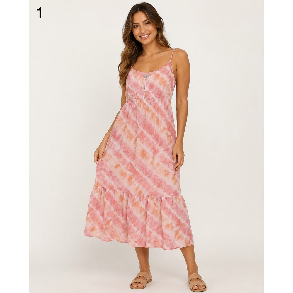 Rails Delilah Tiered Dress Womens L‎ Pink Tie Dye Rayon Blend Adjustable Lined